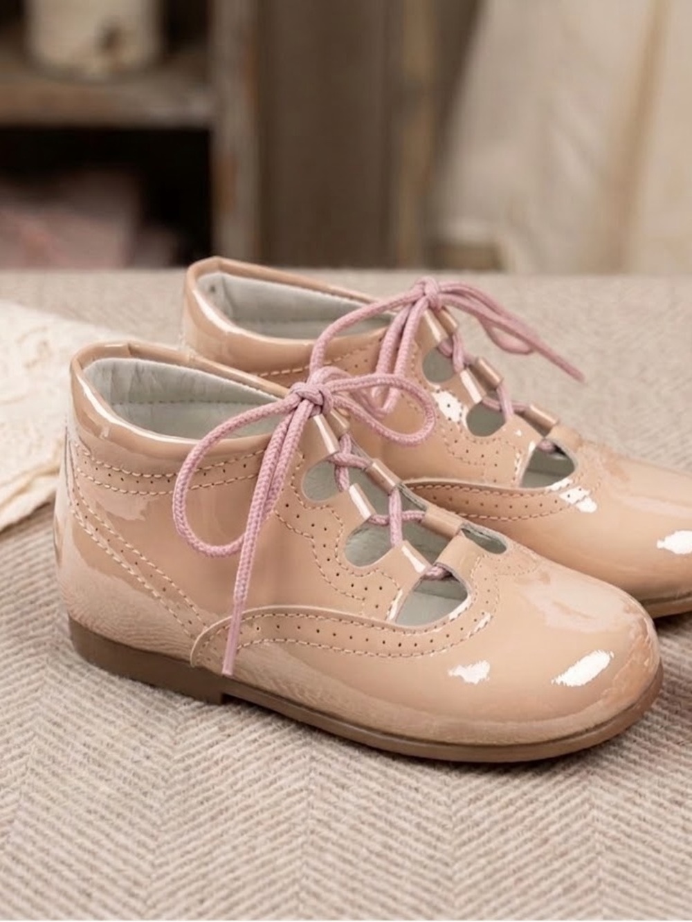 Baby Shoes Patent Lace-Up in Blush Pink brand new no box. Made in Spain.